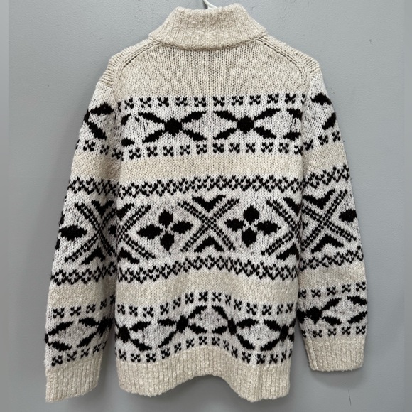 Vince Cream and Brown Patterned Zip Up Sweater in Medium - Picture 7 of 8